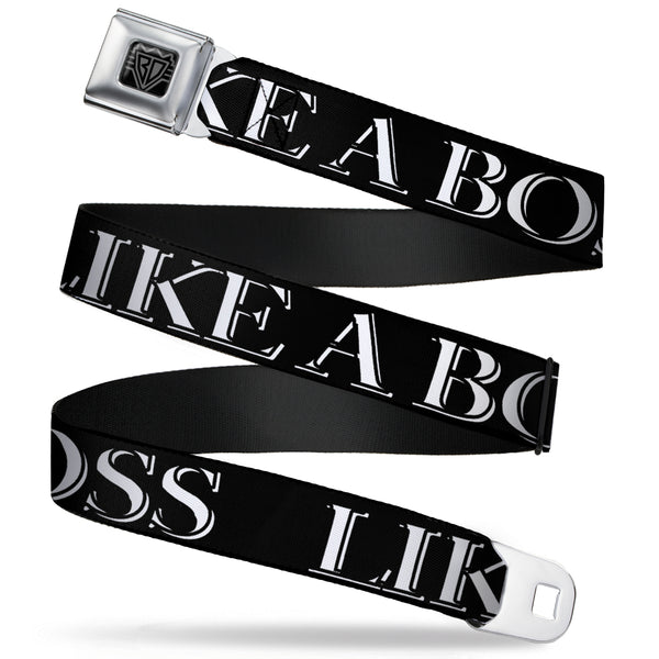 Buckle-Down BD Wings Logo CLOSE-UP Full Color Black Silver Seatbelt Belt - LIKE A BOSS2 Black/Red Webbing