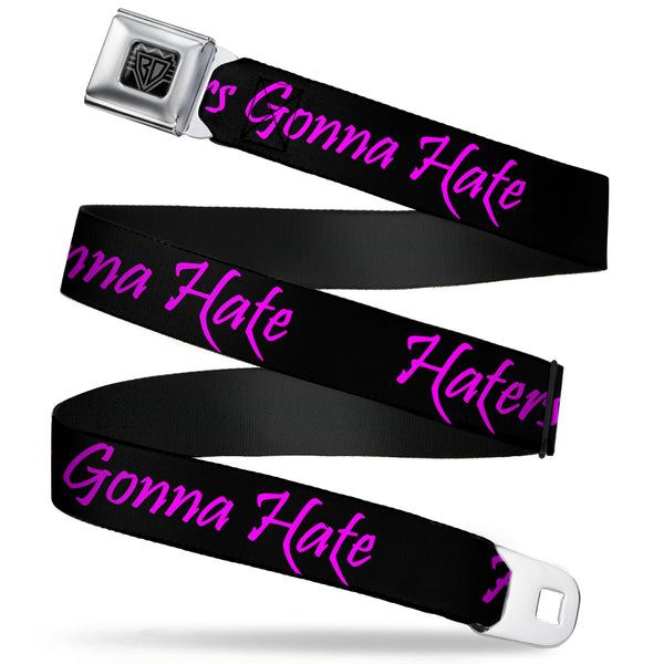 Buckle-Down BD Wings Logo CLOSE-UP Full Color Black Silver Seatbelt Belt - Haters Gonna Hate w/Gem Black/Fuchsia Webbing