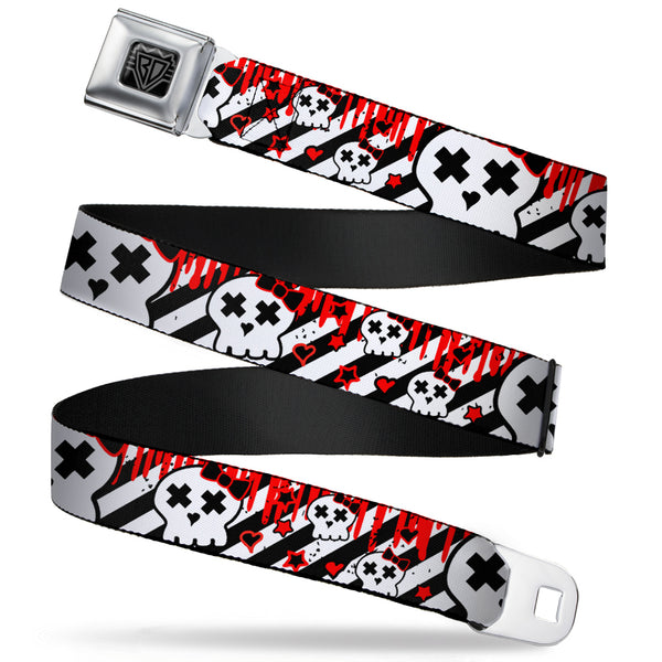 Buckle-Down BD Wings Logo CLOSE-UP Full Color Black Silver Seatbelt Belt - Girlie Skull Black/White w/Red Paint Drips Webbing