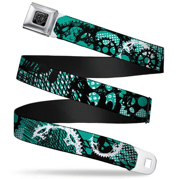 Buckle-Down BD Wings Logo CLOSE-UP Full Color Black Silver Seatbelt Belt - Grunge Gears Green Webbing