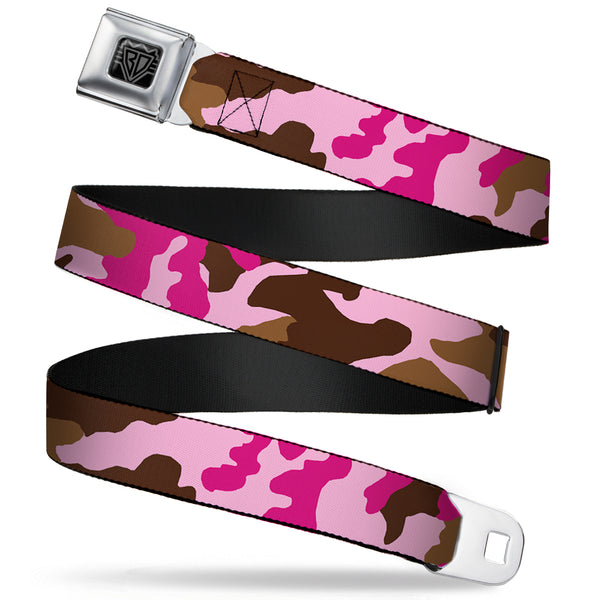 Buckle-Down BD Wings Logo CLOSE-UP Full Color Black Silver Seatbelt Belt - Camo Pink Webbing