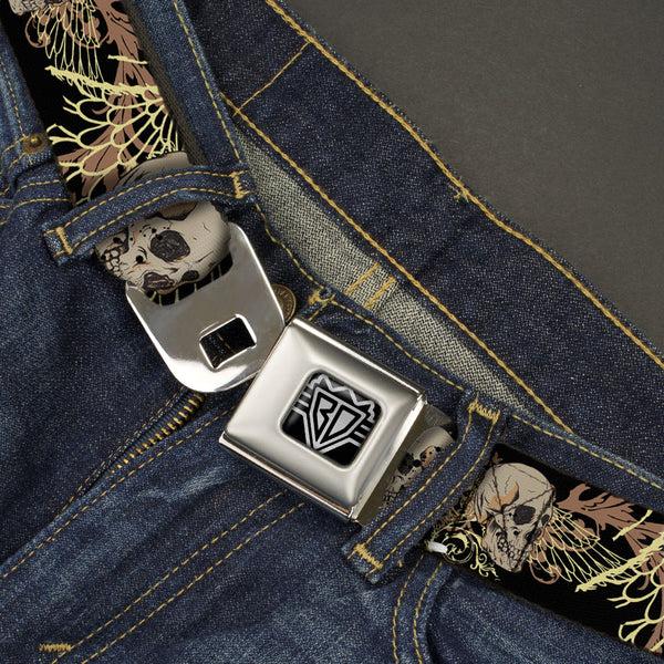 Buckle-Down BD Wings Logo CLOSE-UP Full Color Black Silver Seatbelt Belt - BD Die Hard Skull 01 Webbing