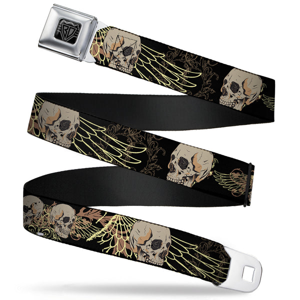 Buckle-Down BD Wings Logo CLOSE-UP Full Color Black Silver Seatbelt Belt - BD Die Hard Skull 01 Webbing