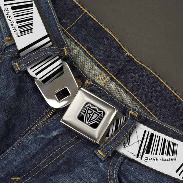 Buckle-Down BD Wings Logo CLOSE-UP Full Color Black Silver Seatbelt Belt - Barcode Webbing