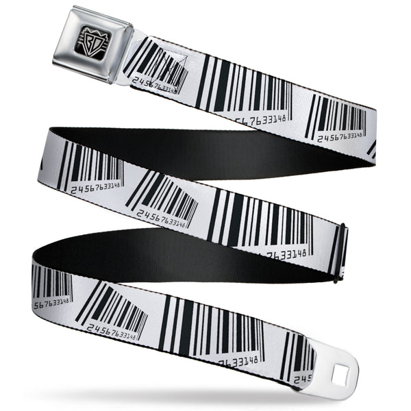 Buckle-Down BD Wings Logo CLOSE-UP Full Color Black Silver Seatbelt Belt - Barcode Webbing