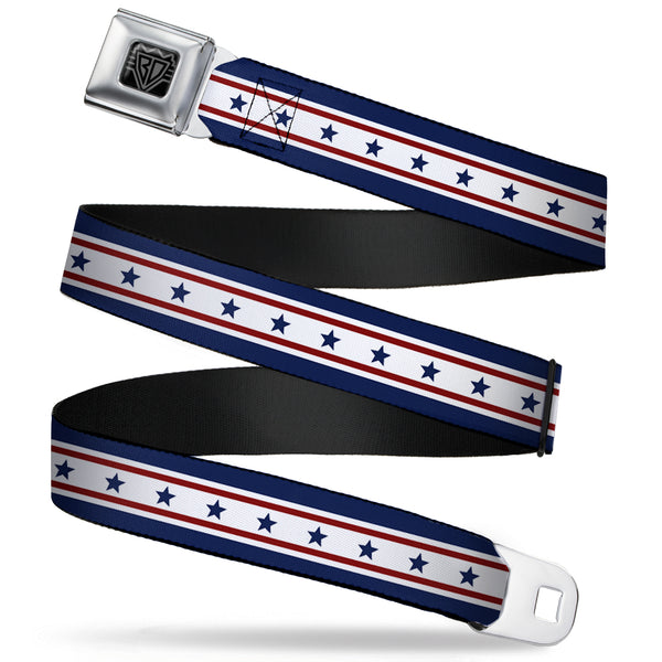 Buckle-Down BD Wings Logo CLOSE-UP Full Color Black Silver Seatbelt Belt - Americana Stars & Stripes 6 Blue/White/Red Webbing