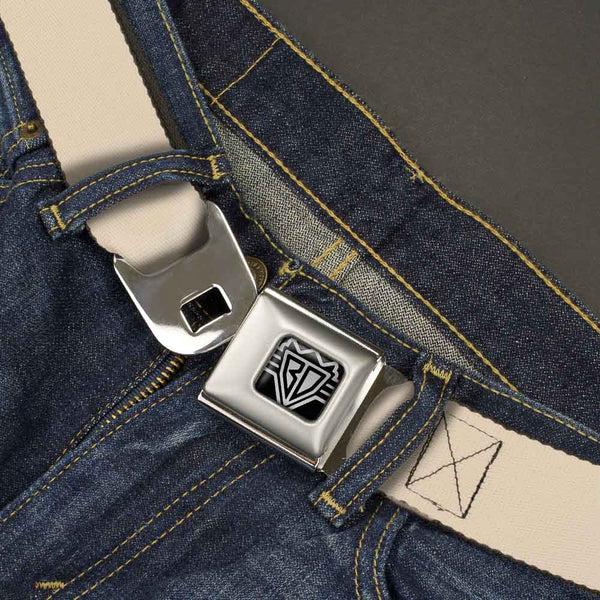 Buckle-Down BD Wings Logo CLOSE-UP Full Color Black Silver Seatbelt Belt - Natural Webbing