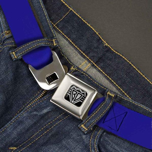 Buckle-Down BD Wings Logo CLOSE-UP Full Color Black Silver Seatbelt Belt - Royal Webbing