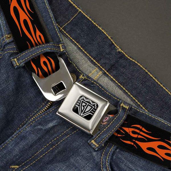 Buckle-Down BD Wings Logo CLOSE-UP Full Color Black Silver Seatbelt Belt - Flame Orange Webbing