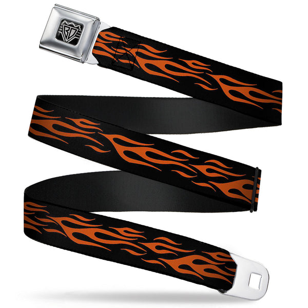 Buckle-Down BD Wings Logo CLOSE-UP Full Color Black Silver Seatbelt Belt - Flame Orange Webbing