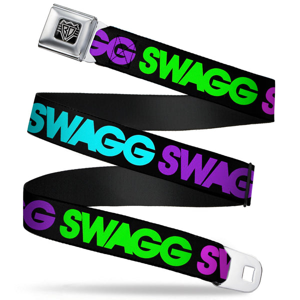 Buckle-Down BD Wings Logo CLOSE-UP Full Color Black Silver Seatbelt Belt - SWAGG Black/Hot Pink/Turquoise/Purple/Neon Green Webbing