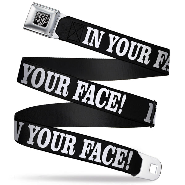 Buckle-Down BD Wings Logo CLOSE-UP Full Color Black Silver Seatbelt Belt - IN YOUR FACE Black/White Webbing