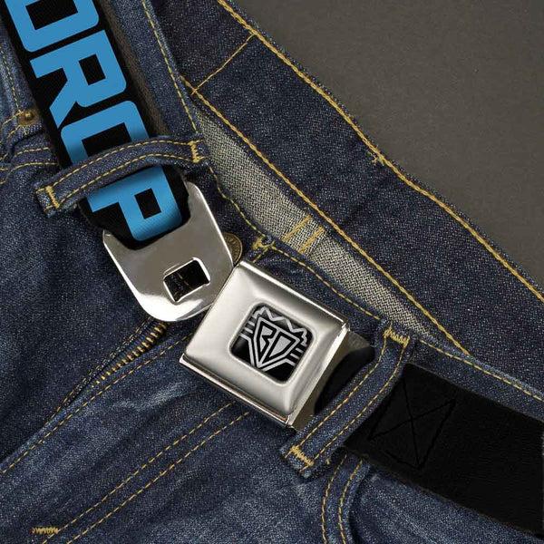 Buckle-Down BD Wings Logo CLOSE-UP Full Color Black Silver Seatbelt Belt - DROP BASS NOT BOMBS Black/Blue/Yellow/Purple/Green Webbing