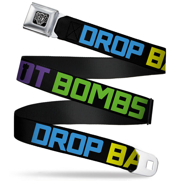 Buckle-Down BD Wings Logo CLOSE-UP Full Color Black Silver Seatbelt Belt - DROP BASS NOT BOMBS Black/Blue/Yellow/Purple/Green Webbing