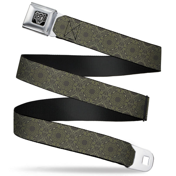 Buckle-Down BD Wings Logo CLOSE-UP Full Color Black Silver Seatbelt Belt - Tapestry Charcoal/Olive Webbing