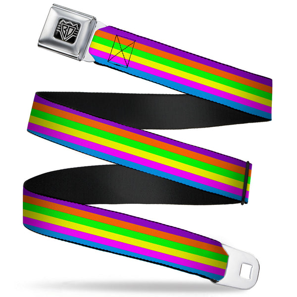 Buckle-Down BD Wings Logo CLOSE-UP Full Color Black Silver Seatbelt Belt - Stripes Purple/Orange/Green/Yellow/Pink/Blue Webbing