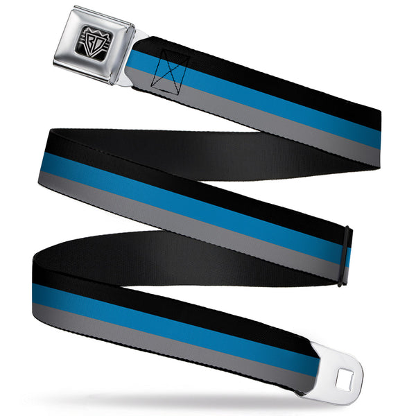 Buckle-Down BD Wings Logo CLOSE-UP Full Color Black Silver Seatbelt Belt - Stripes Black/Turquoise/Gray Webbing
