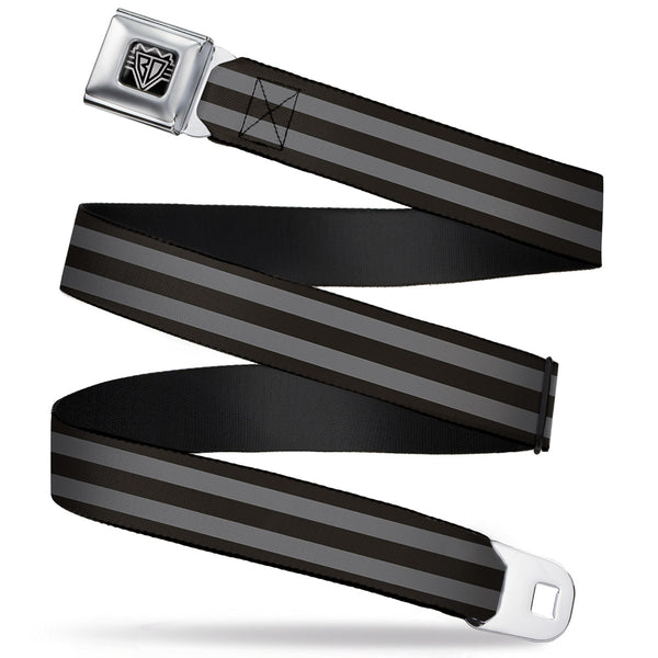 Buckle-Down BD Wings Logo CLOSE-UP Full Color Black Silver Seatbelt Belt - Stripes 3Black/2Gray Webbing