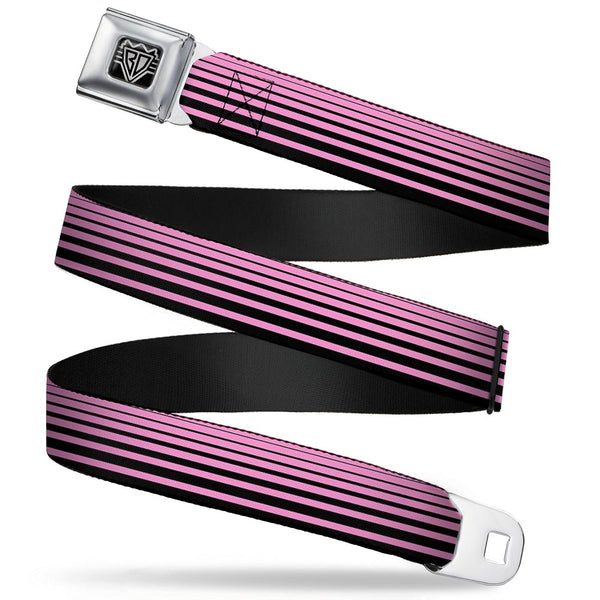 Buckle-Down BD Wings Logo CLOSE-UP Full Color Black Silver Seatbelt Belt - Stripe Transition Black/Pink Webbing