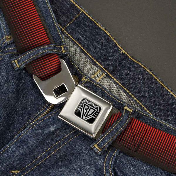 Buckle-Down BD Wings Logo CLOSE-UP Full Color Black Silver Seatbelt Belt - Vertical Stripes Transition Black/Red Webbing