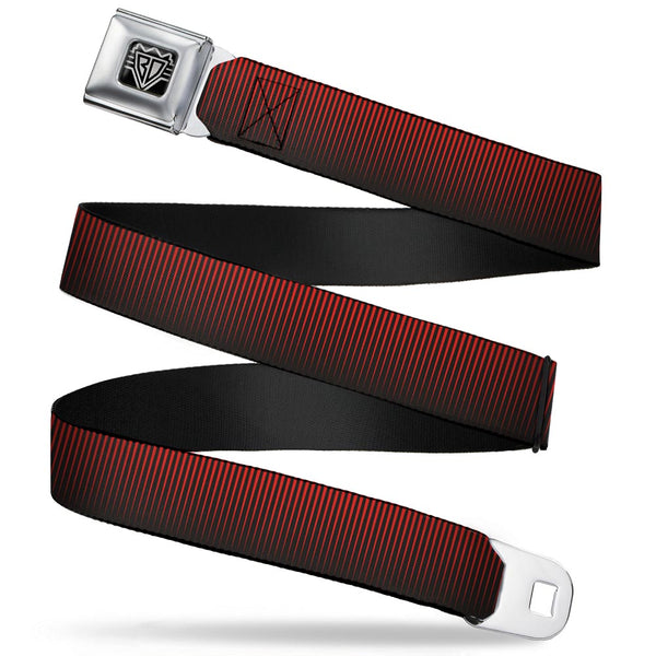 Buckle-Down BD Wings Logo CLOSE-UP Full Color Black Silver Seatbelt Belt - Vertical Stripes Transition Black/Red Webbing