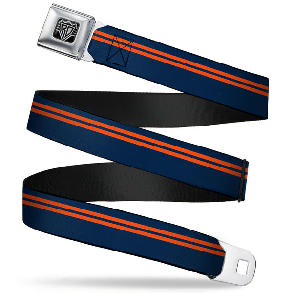 Buckle-Down BD Wings Logo CLOSE-UP Full Color Black Silver Seatbelt Belt - Racing Stripe Navy/Orange Webbing