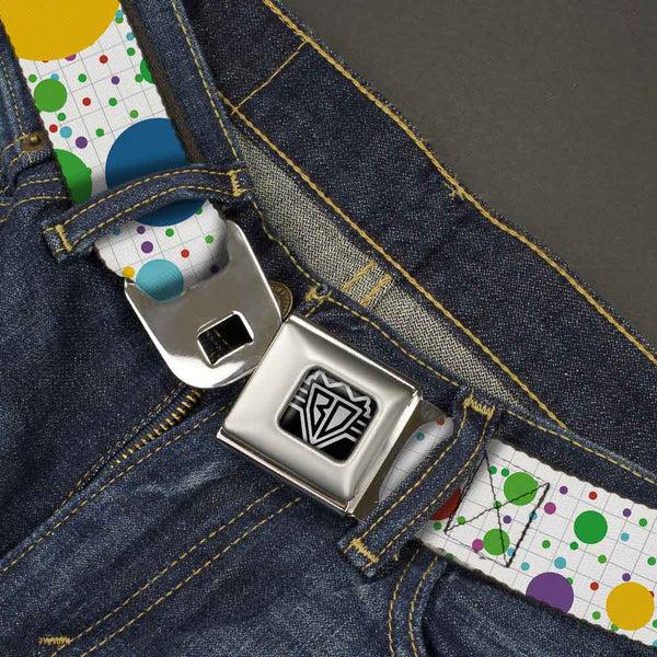 Buckle-Down BD Wings Logo CLOSE-UP Full Color Black Silver Seatbelt Belt - Dots/Grid3 White/Gray/Multi Color Webbing