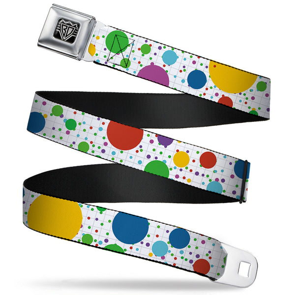 Buckle-Down BD Wings Logo CLOSE-UP Full Color Black Silver Seatbelt Belt - Dots/Grid3 White/Gray/Multi Color Webbing