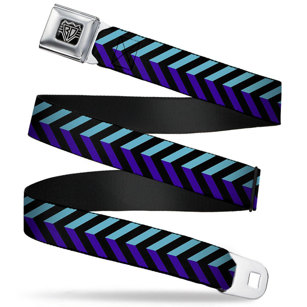 Buckle-Down BD Wings Logo CLOSE-UP Full Color Black Silver Seatbelt Belt - Chevron3 Split Turquoise/Purple/Black Webbing