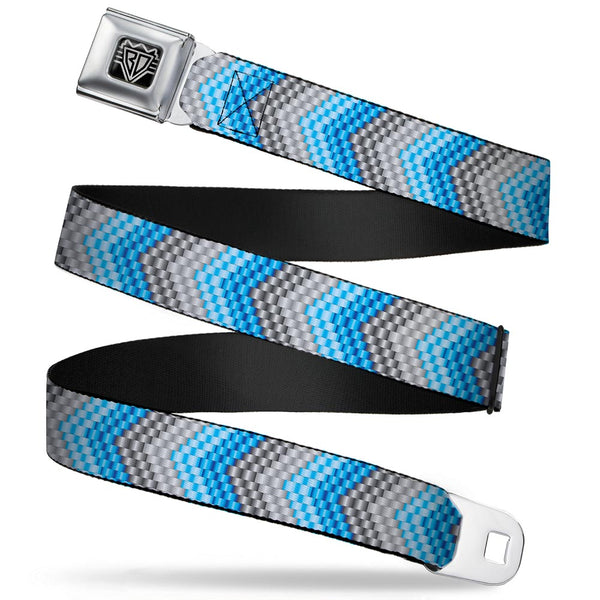 Buckle-Down BD Wings Logo CLOSE-UP Full Color Black Silver Seatbelt Belt - Chevron Weave Grays/Blues Webbing