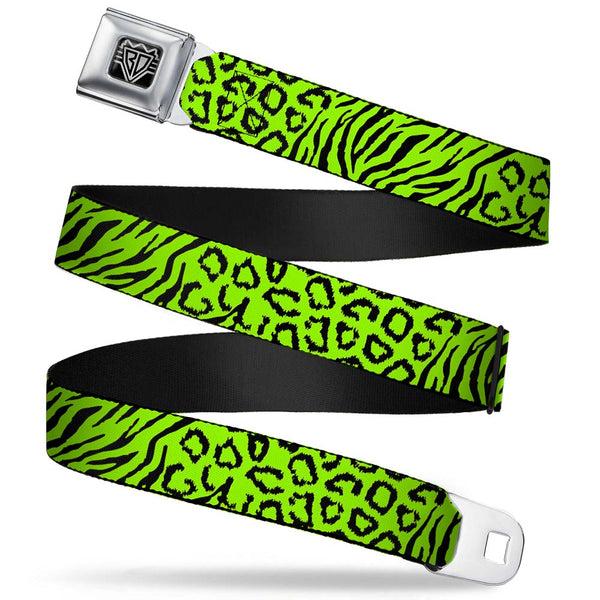 Buckle-Down BD Wings Logo CLOSE-UP Full Color Black Silver Seatbelt Belt - Cheebra Green/Black Webbing
