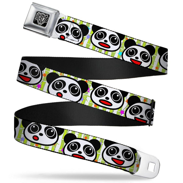 Buckle-Down BD Wings Logo CLOSE-UP Full Color Black Silver Seatbelt Belt - Panda Bear Cartoon Bamboo Webbing