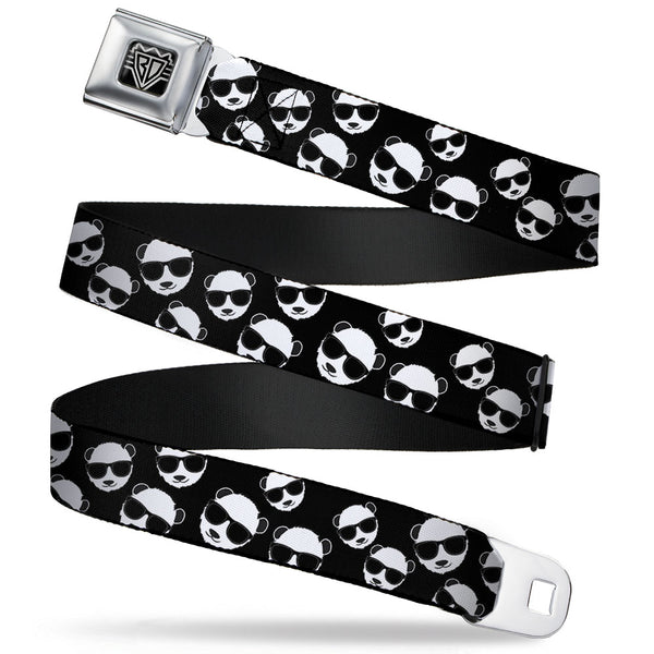 Buckle-Down BD Wings Logo CLOSE-UP Full Color Black Silver Seatbelt Belt - Multi Panda w/Sunglasses Black/White Webbing