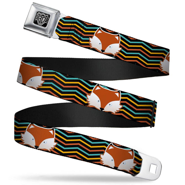 Buckle-Down BD Wings Logo CLOSE-UP Full Color Black Silver Seatbelt Belt - Fox Face/Stripes Black/Multi Color Webbing
