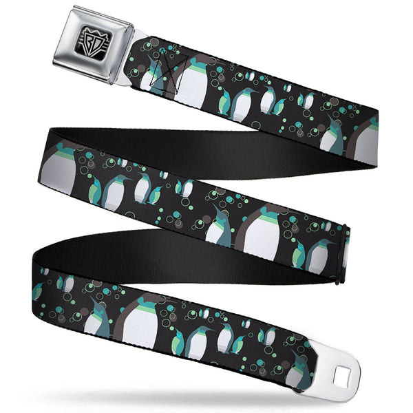 Buckle-Down BD Wings Logo CLOSE-UP Full Color Black Silver Seatbelt Belt - Emperor Penguins w/Bubbles Black/Gray/Turqs Webbing