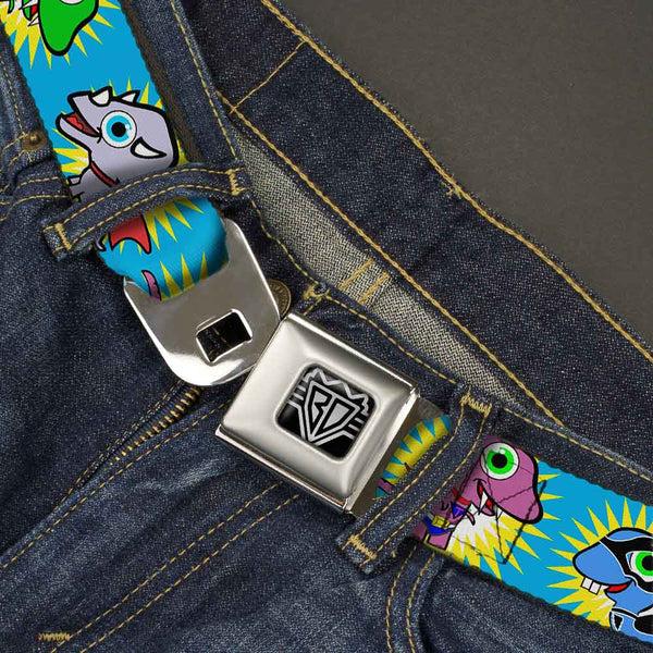 Buckle-Down BD Wings Logo CLOSE-UP Full Color Black Silver Seatbelt Belt - Dinosaur Superhero Baby Blue Webbing