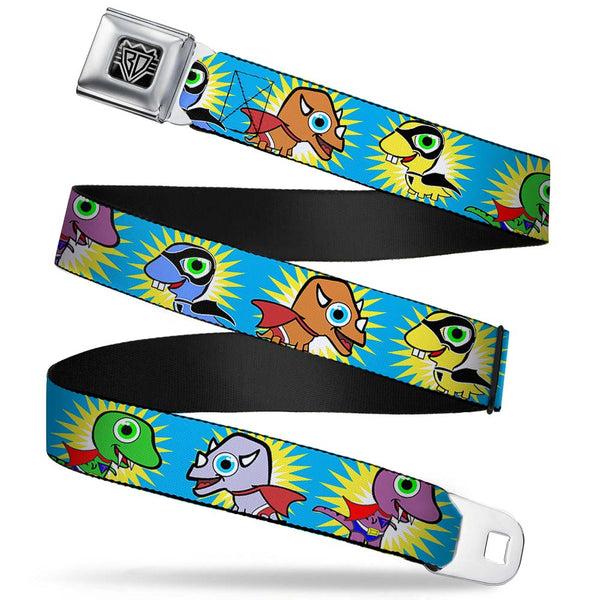 Buckle-Down BD Wings Logo CLOSE-UP Full Color Black Silver Seatbelt Belt - Dinosaur Superhero Baby Blue Webbing