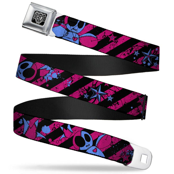 Buckle-Down BD Wings Logo CLOSE-UP Full Color Black Silver Seatbelt Belt - Voodoo Black/Pink/Blue Webbing