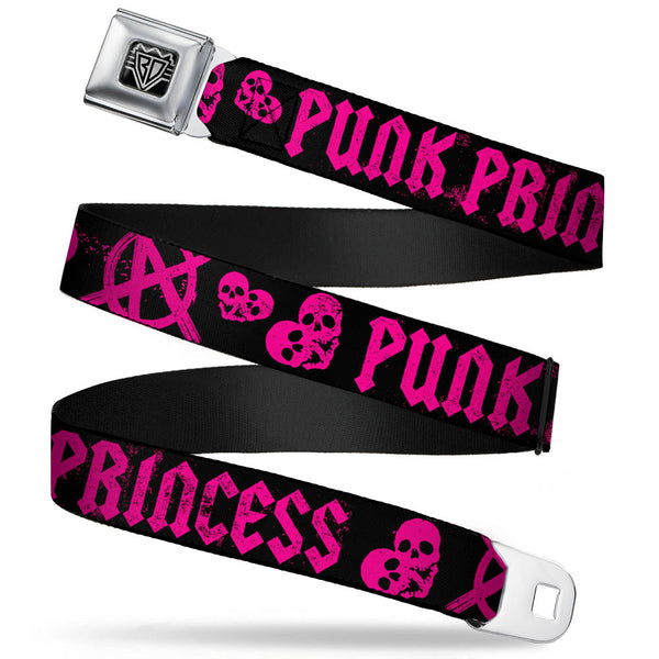 Buckle-Down BD Wings Logo CLOSE-UP Full Color Black Silver Seatbelt Belt - Punk Princess Black/Fuchsia Webbing
