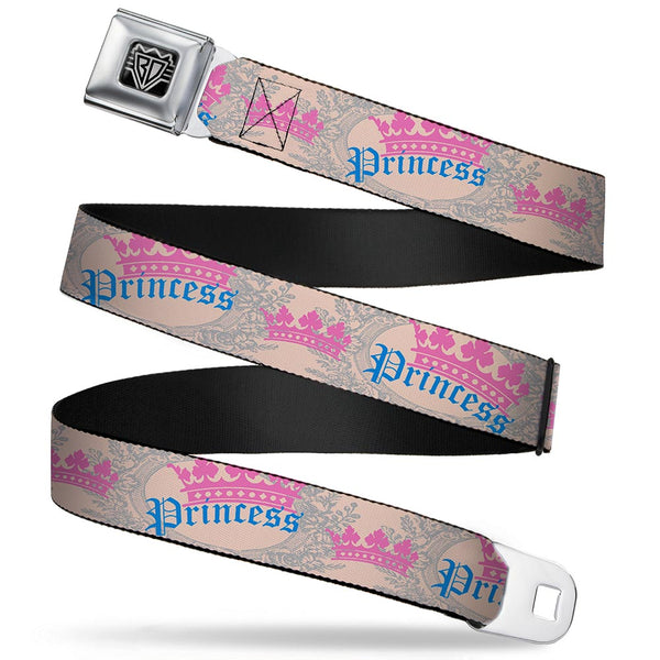 Buckle-Down BD Wings Logo CLOSE-UP Full Color Black Silver Seatbelt Belt - Crown Princess Oval Baby Pink/Baby Blue Webbing
