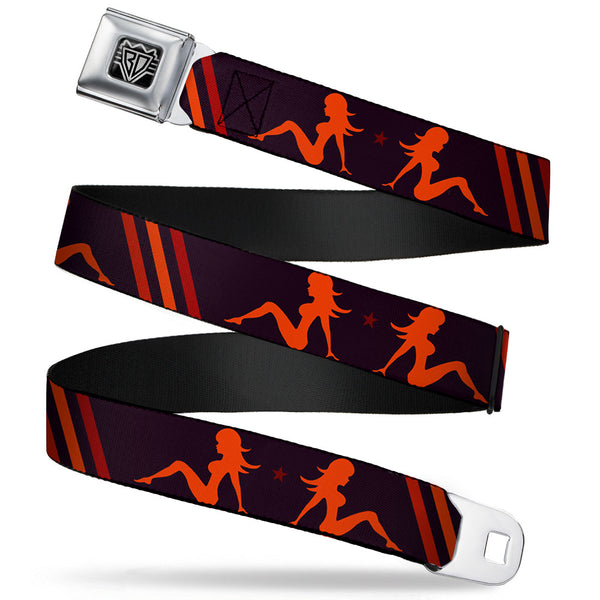 Buckle-Down BD Wings Logo CLOSE-UP Full Color Black Silver Seatbelt Belt - Mud Flap Girls w/Stripes Black/Red/Orange Webbing