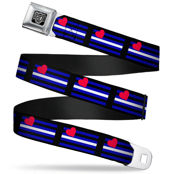 Buckle-Down BD Wings Logo CLOSE-UP Full Color Black Silver Seatbelt Belt - Flag Leather Black/Blue/Red/White Webbing