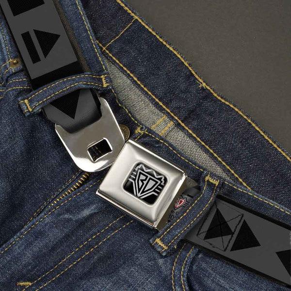 Buckle-Down BD Wings Logo CLOSE-UP Full Color Black Silver Seatbelt Belt - Control Buttons Black/Gray Webbing