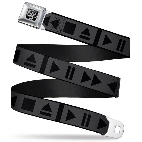 Buckle-Down BD Wings Logo CLOSE-UP Full Color Black Silver Seatbelt Belt - Control Buttons Black/Gray Webbing