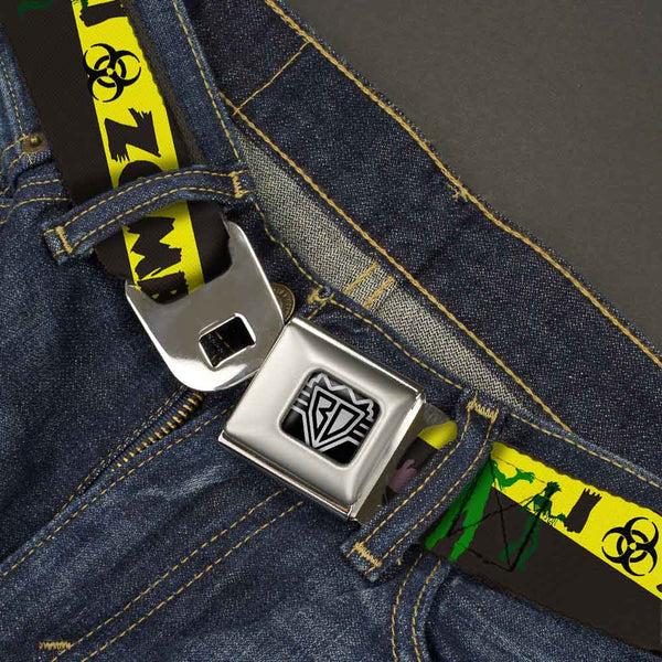 Buckle-Down BD Wings Logo CLOSE-UP Full Color Black Silver Seatbelt Belt - Zombies Biohazard Black/Yellow/Green Webbing