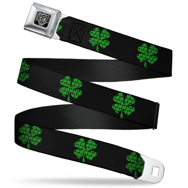 Buckle-Down BD Wings Logo CLOSE-UP Full Color Black Silver Seatbelt Belt - St. Pat's Black/Clovers Webbing