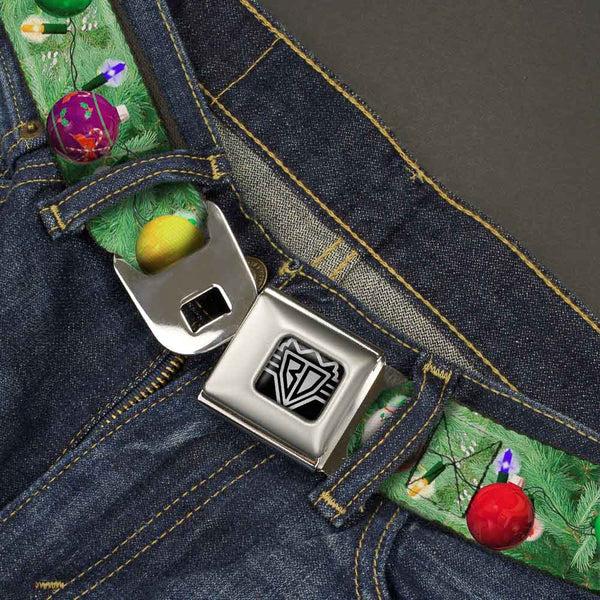 Buckle-Down BD Wings Logo CLOSE-UP Full Color Black Silver Seatbelt Belt - Decorated Tree Webbing