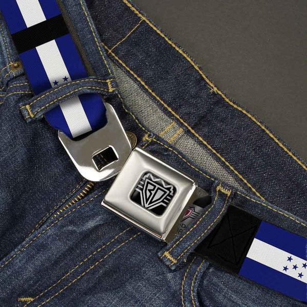 Buckle-Down BD Wings Logo CLOSE-UP Full Color Black Silver Seatbelt Belt - Honduras Flags Webbing