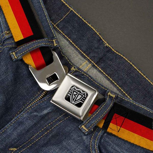 Buckle-Down BD Wings Logo CLOSE-UP Full Color Black Silver Seatbelt Belt - German Flag Distressed Webbing