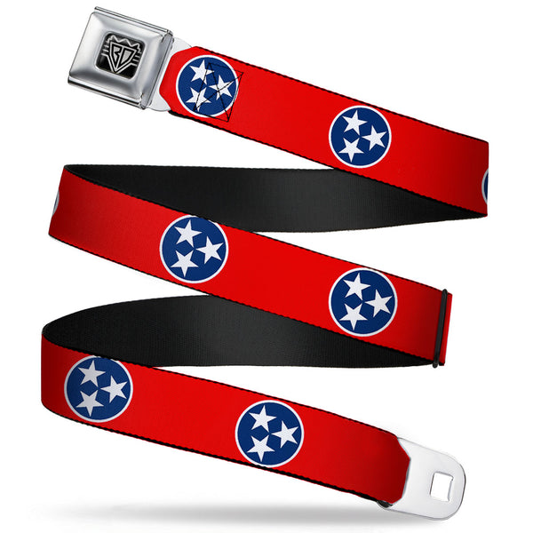 Buckle-Down BD Wings Logo CLOSE-UP Full Color Black Silver Seatbelt Belt - Tennessee Flag Stars Red/White/Blue Webbing
